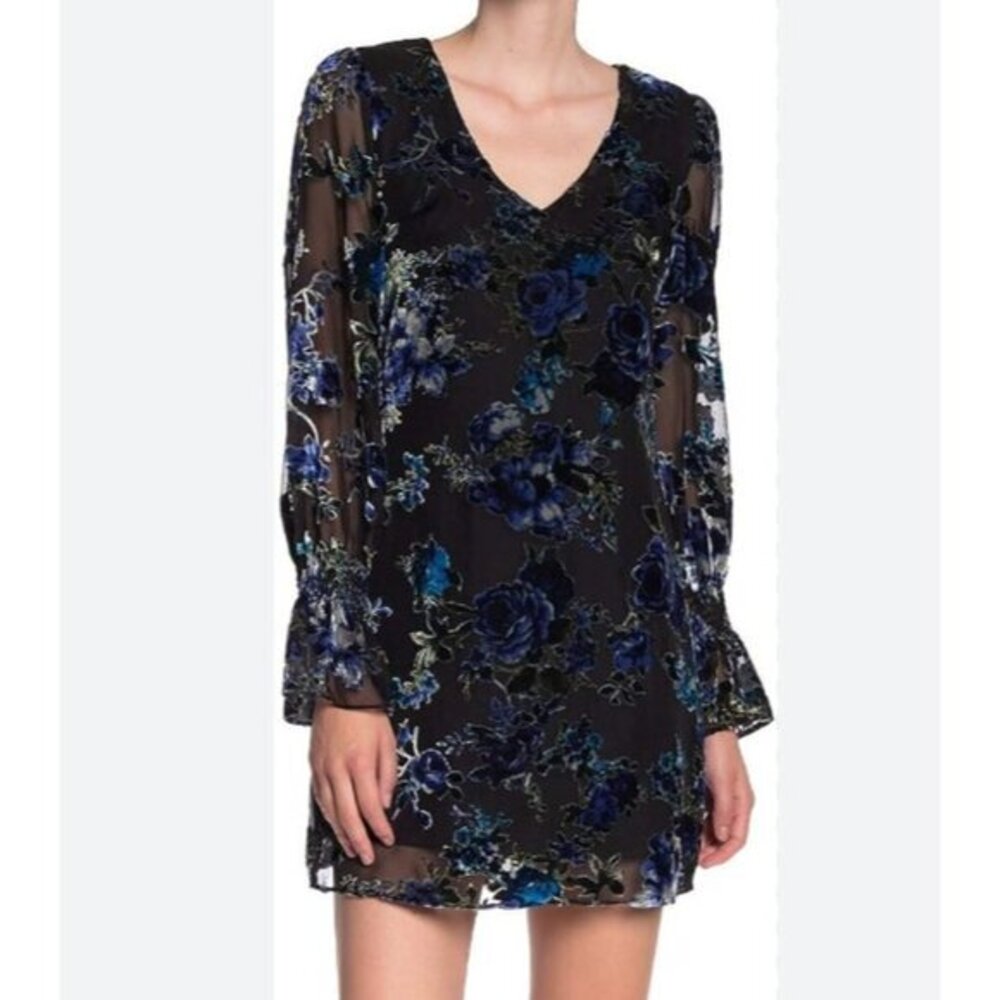 Laundry Shelli Segal Blue Rose Black Burnout Velvet Mini Dress SZ 8 NWT